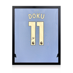 Jérémy Doku Signed Manchester City Shirt Compact Frame