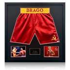 Dolph Lundgren Signed Ivan Drago Rocky IV Boxing Shorts Elite Frame (JSA)