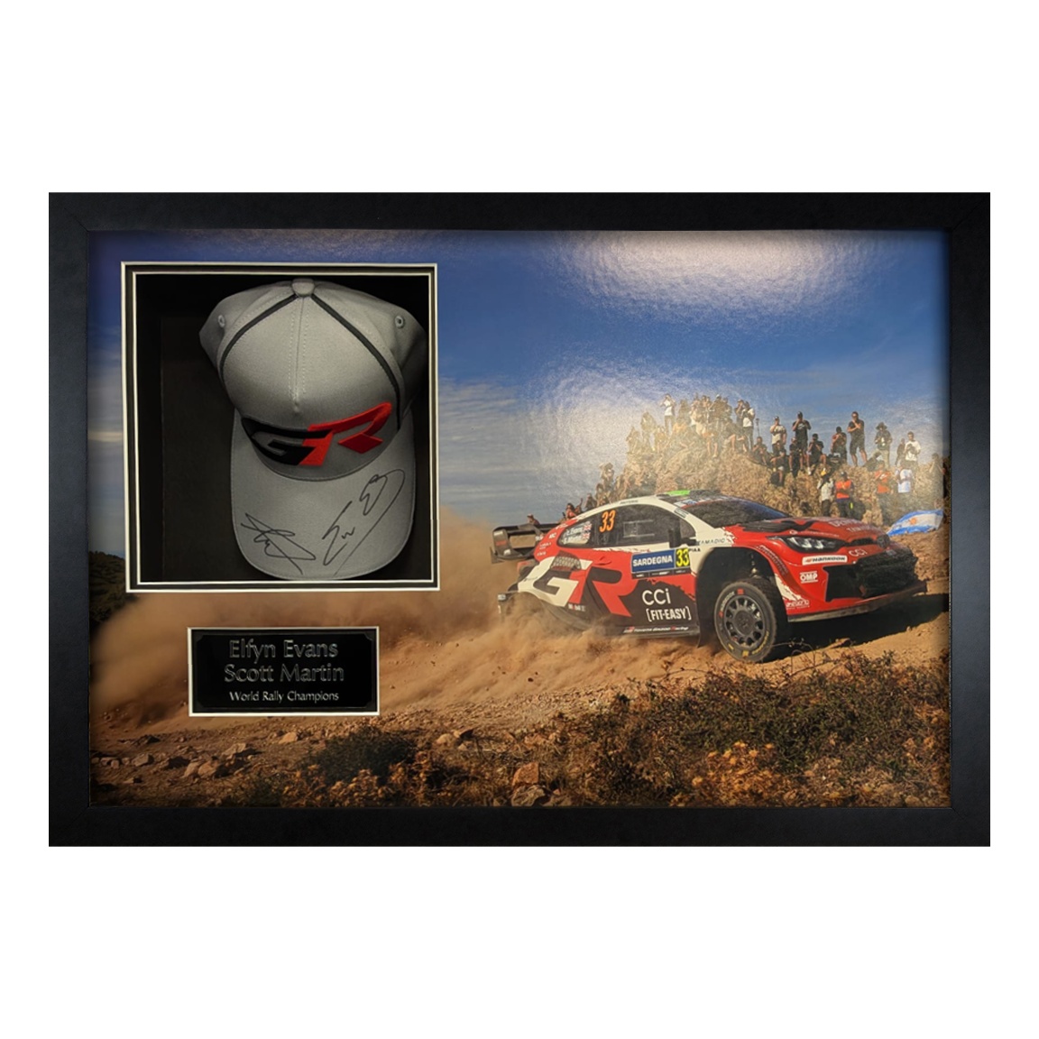 Elfyn Evans and Scott Martin Signed Toyota GR WRC Cap Iconic Frame