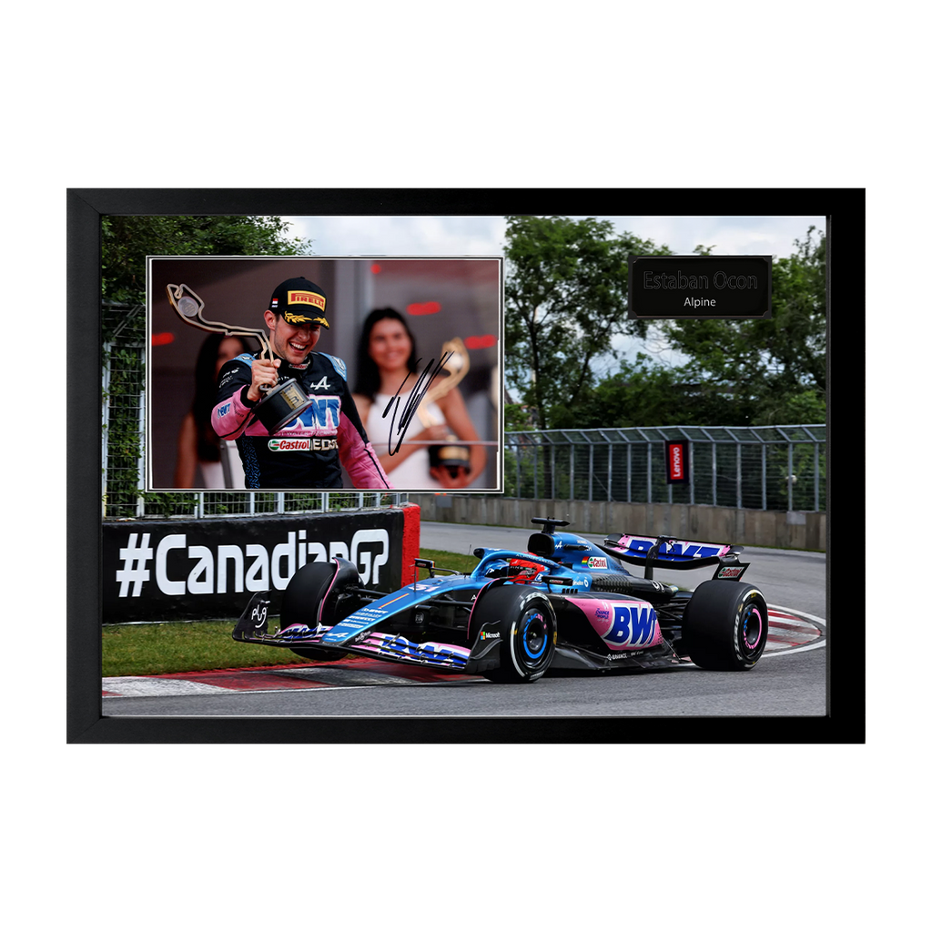 Estaban Ocon Signed 16x12 Image Cut Iconic Frame (ACG Cert)