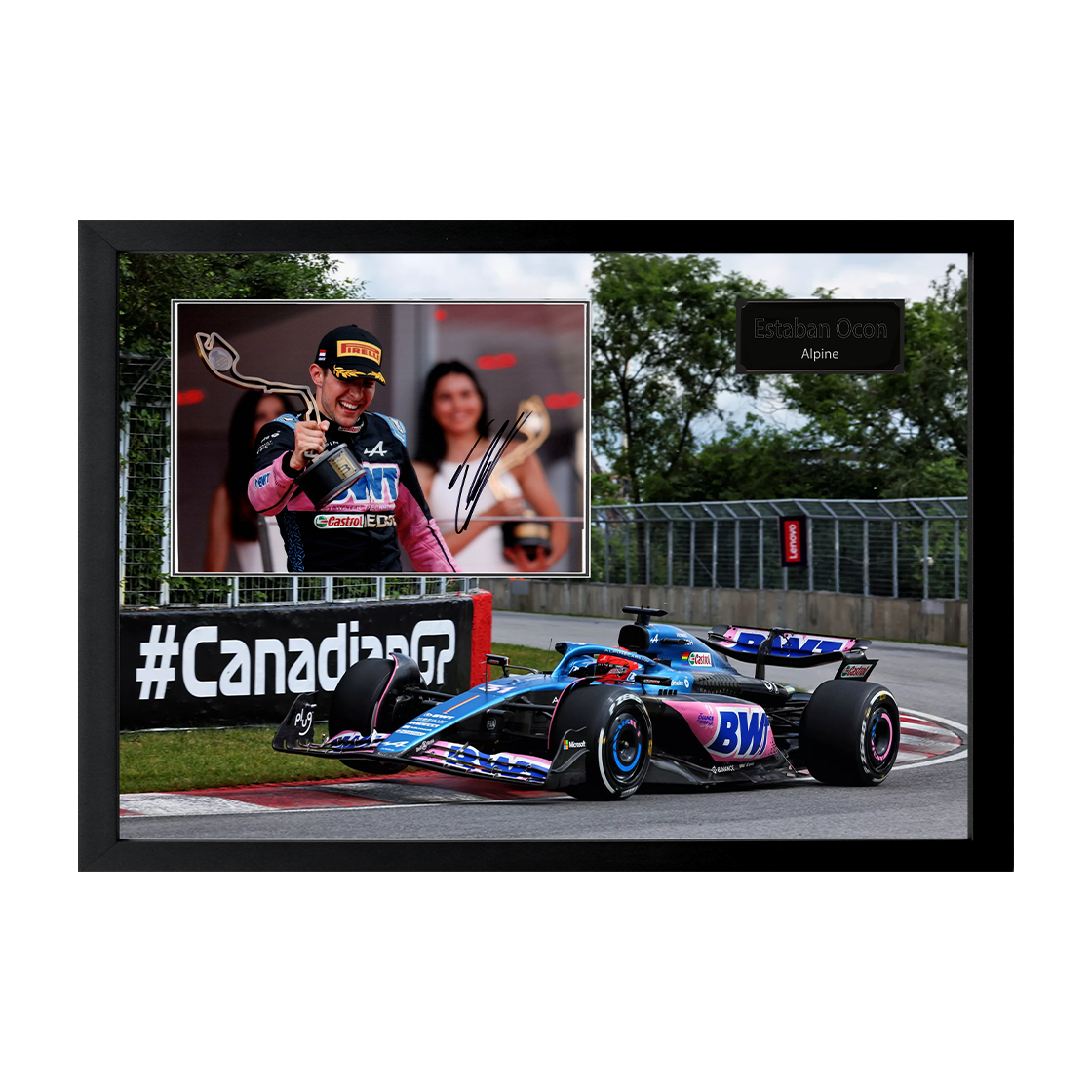 Estaban Ocon Signed 16x12 Image Cut Iconic Frame (ACG Cert)