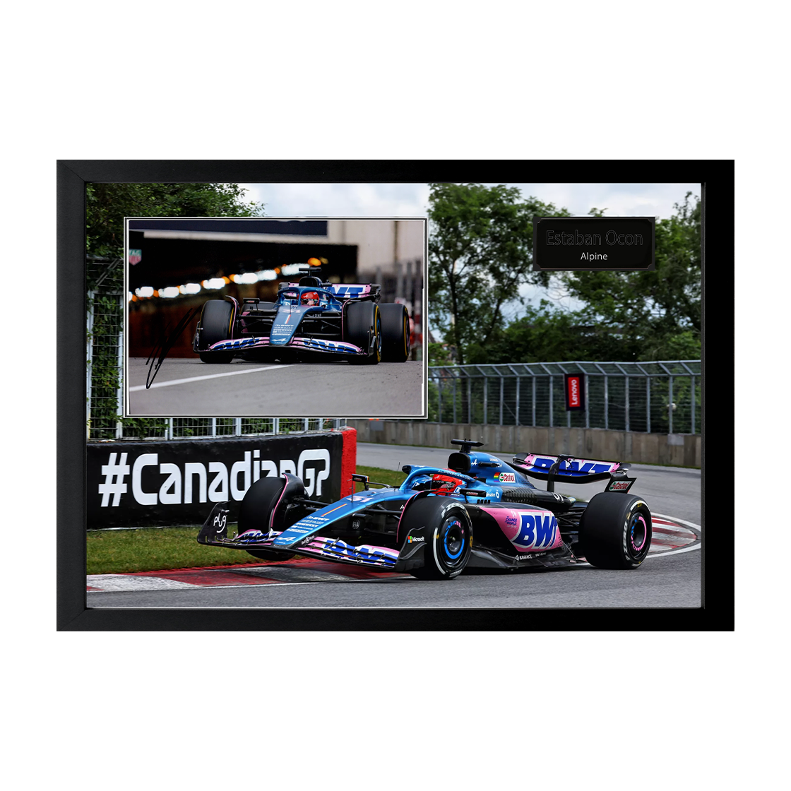 Estaban Ocon Signed 16x12 Image Cut Iconic Frame (ACG Cert)