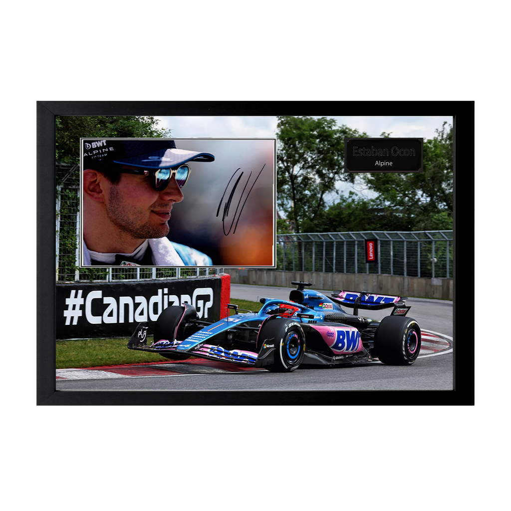 Estaban Ocon Signed 16x12 Image Cut Iconic Frame (ACG Cert)