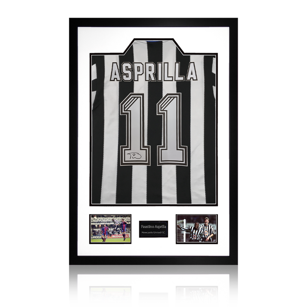 Faustino Asprilla Signed Newcastle United Shirt Premium Frame