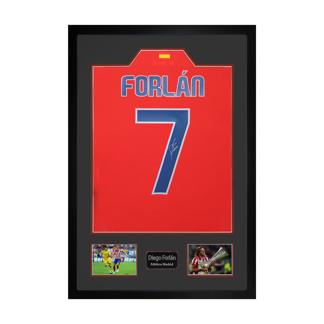 Diego Forlan Signed Atlético Madrid Shirt Premium Frame