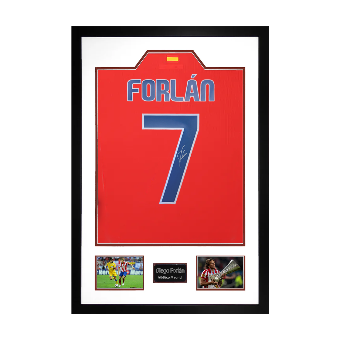 Diego Forlan Signed Atlético Madrid Shirt Premium Frame