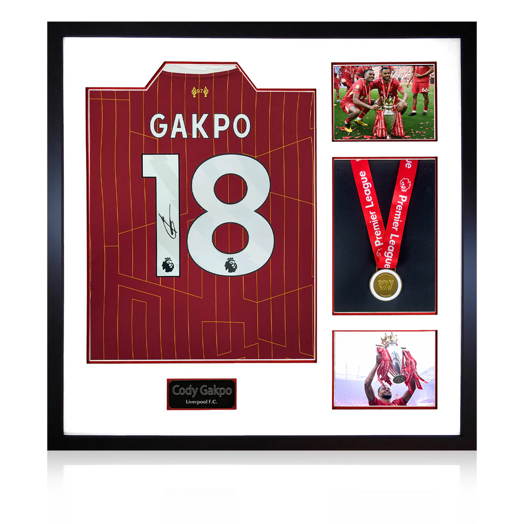 Cody Gakpo Signed Liverpool Shirt Elite Frame (AFTAL Authentication) w/ League Replica Medal