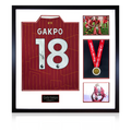 Cody Gakpo Signed Liverpool Shirt Elite Frame (AFTAL Authentication) w/ League Replica Medal
