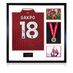 Cody Gakpo Signed Liverpool Shirt Elite Frame (AFTAL Authentication) w/ League Replica Medal