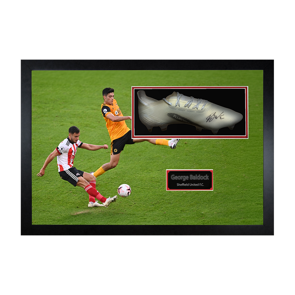 George Baldock Signed & Match-Worn Sheffield United Boot Iconic Frame