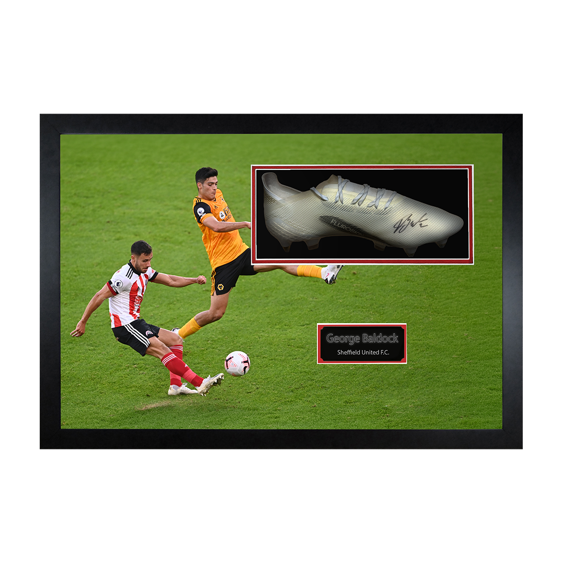 George Baldock Signed & Match-Worn Sheffield United Boot Iconic Frame