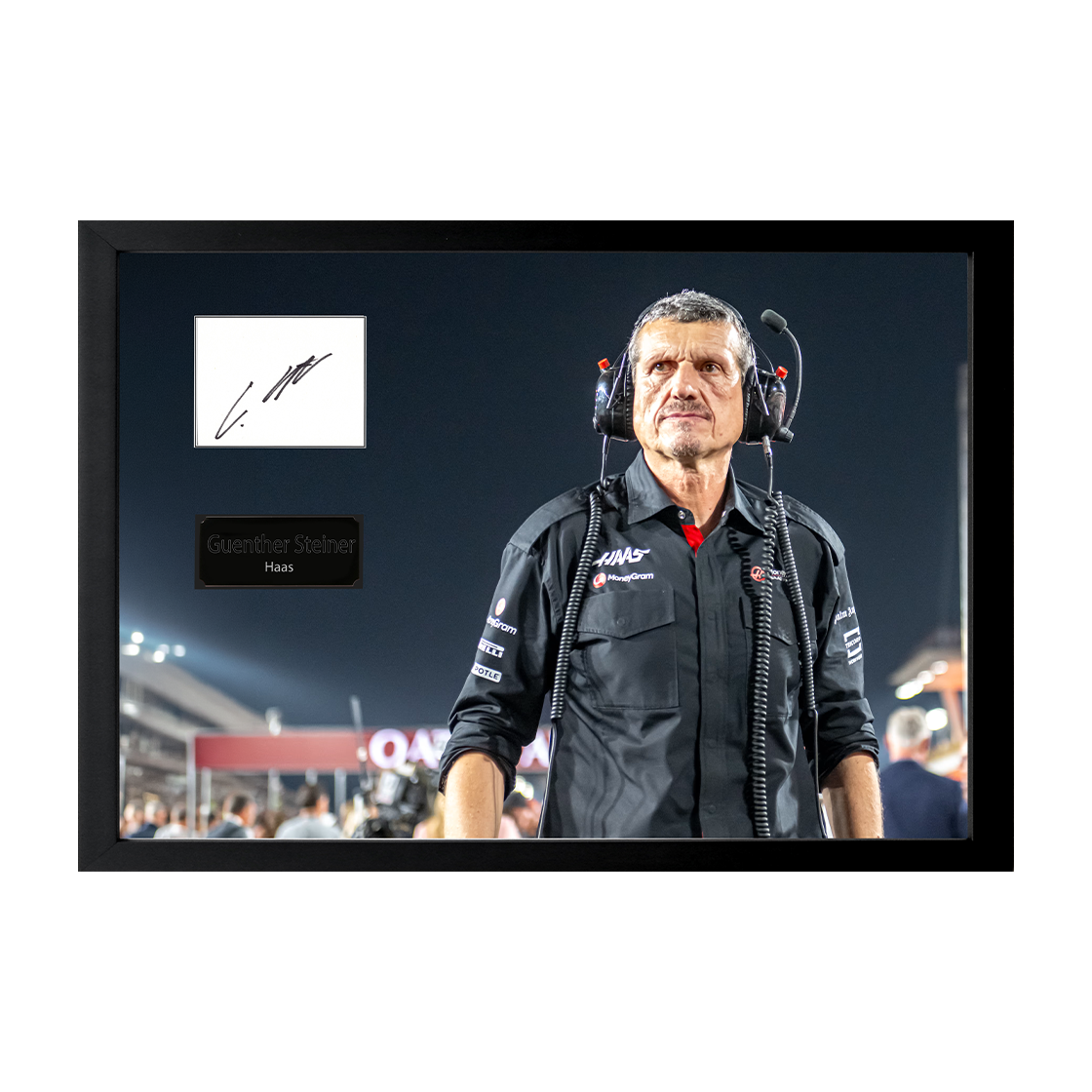 Guenther Steiner Signed 16x12 Image Cut Iconic Frame (ACG Cert)