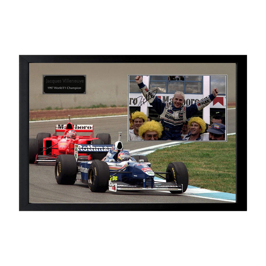 Jacques Villeneuve Signed 16x12 Image Cut Iconic Frame (ACG Cert)