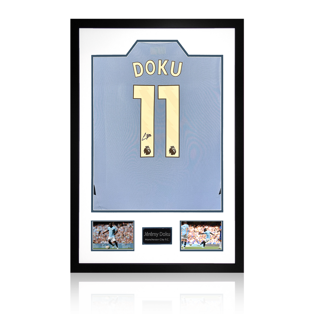 Jérémy Doku Signed Manchester City Shirt Premium Frame