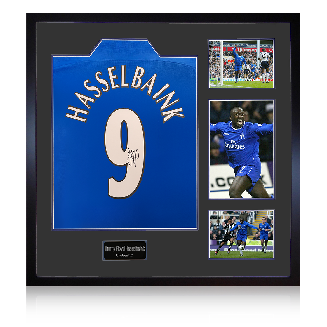 Jimmy Floyd Hasselbaink Signed Chelsea Shirt Elite Frame