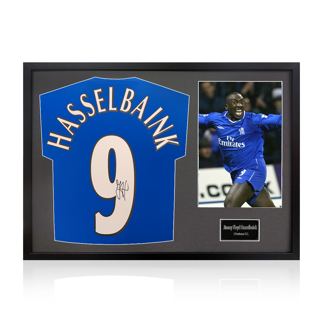 Jimmy Floyd Hasselbaink Signed Chelsea Shirt Classic Frame
