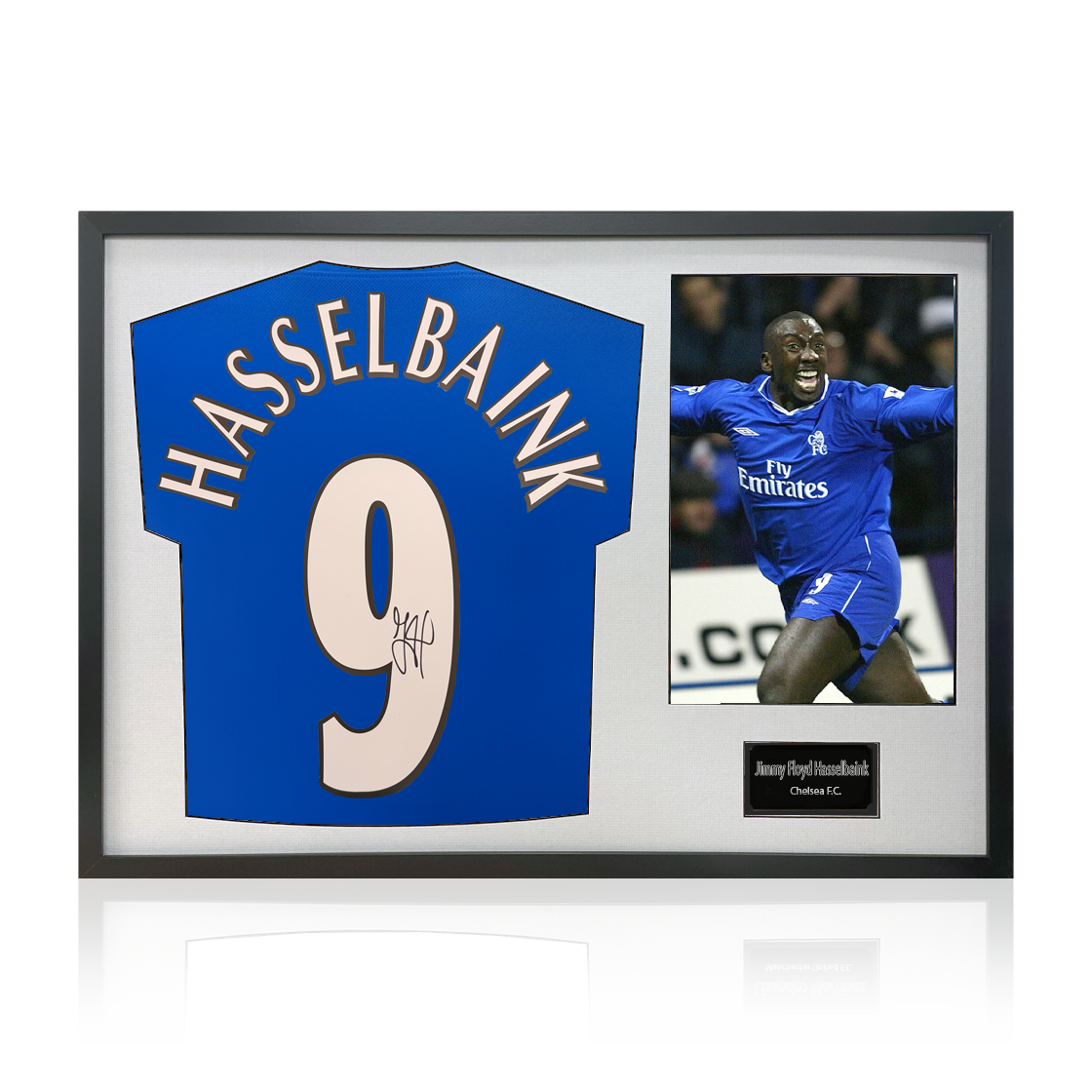 Jimmy Floyd Hasselbaink Signed Chelsea Shirt Classic Frame