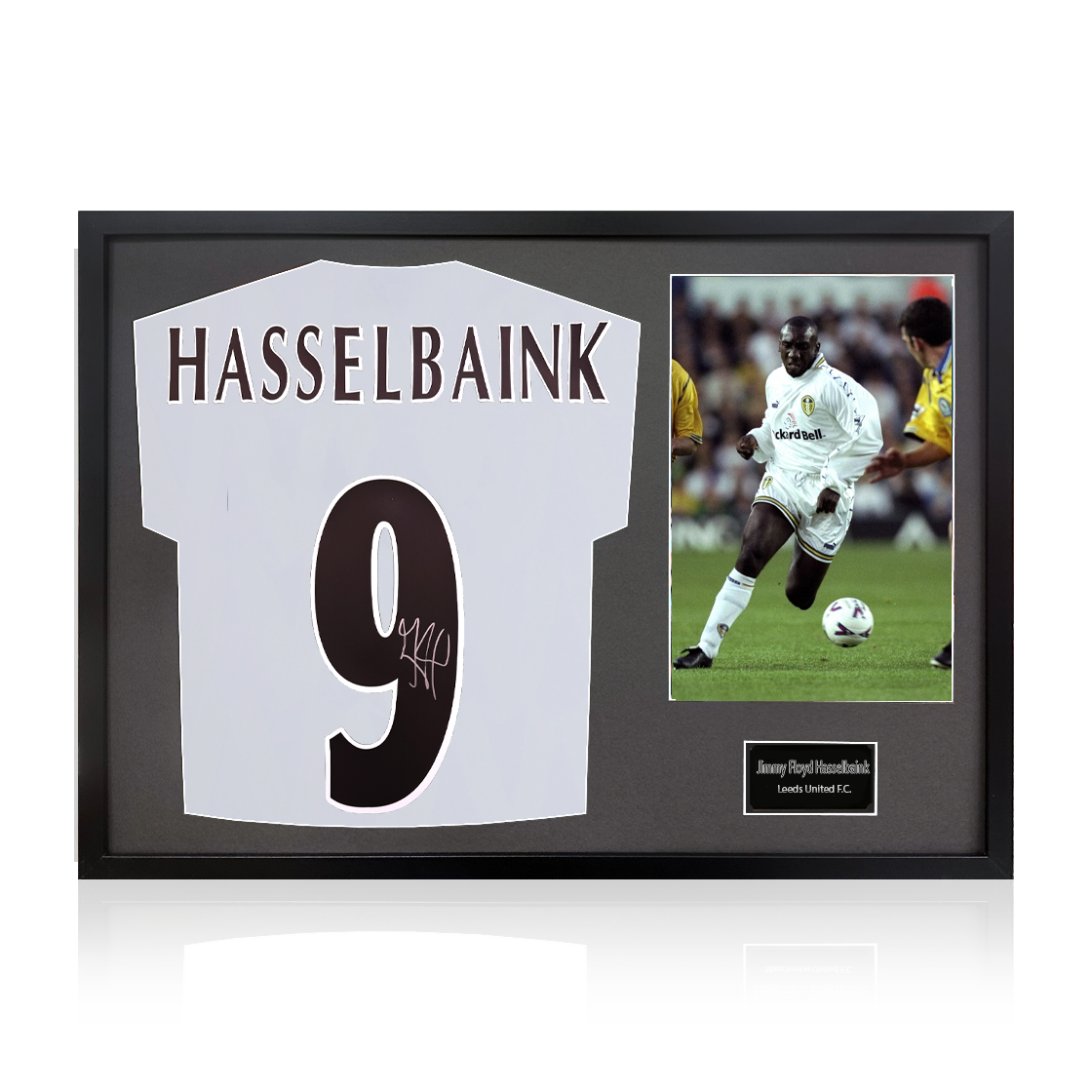 Jimmy Floyd Hasselbaink Signed Leeds United Shirt Classic Frame