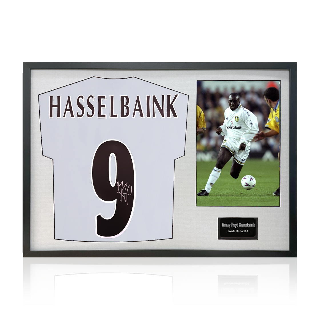 Jimmy Floyd Hasselbaink Signed Leeds United Shirt Classic Frame