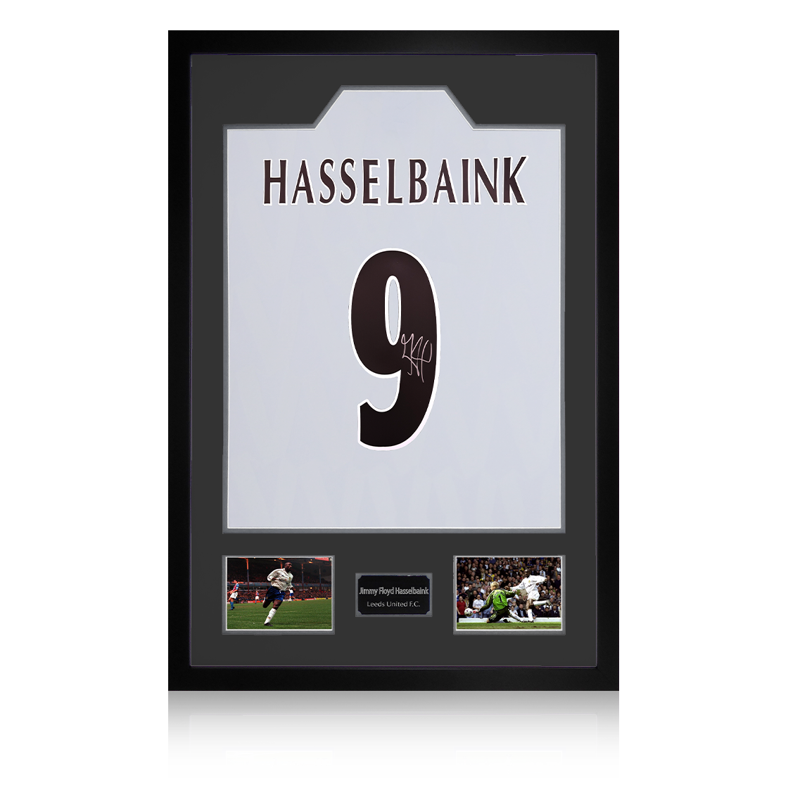 Jimmy Floyd Hasselbaink Signed Leeds United Shirt Premium Frame