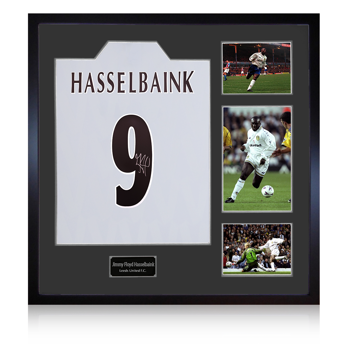 Jimmy Floyd Hasselbaink Signed Leeds United Shirt Elite Frame