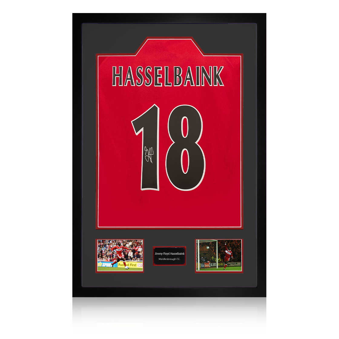 Jimmy Floyd Hasselbaink Signed Middlesbrough Shirt Premium Frame