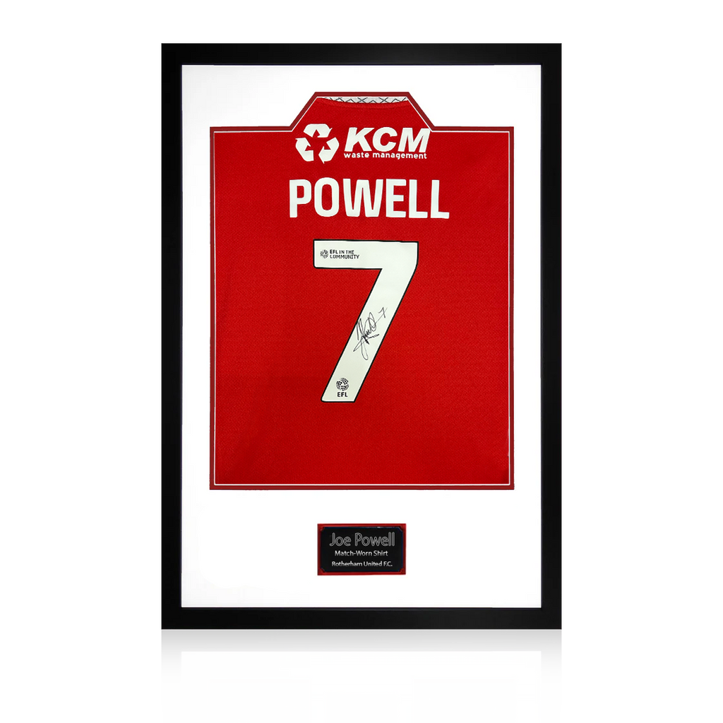 Joe Powell Match-Worn & Signed Rotherham United Shirt Premium Frame