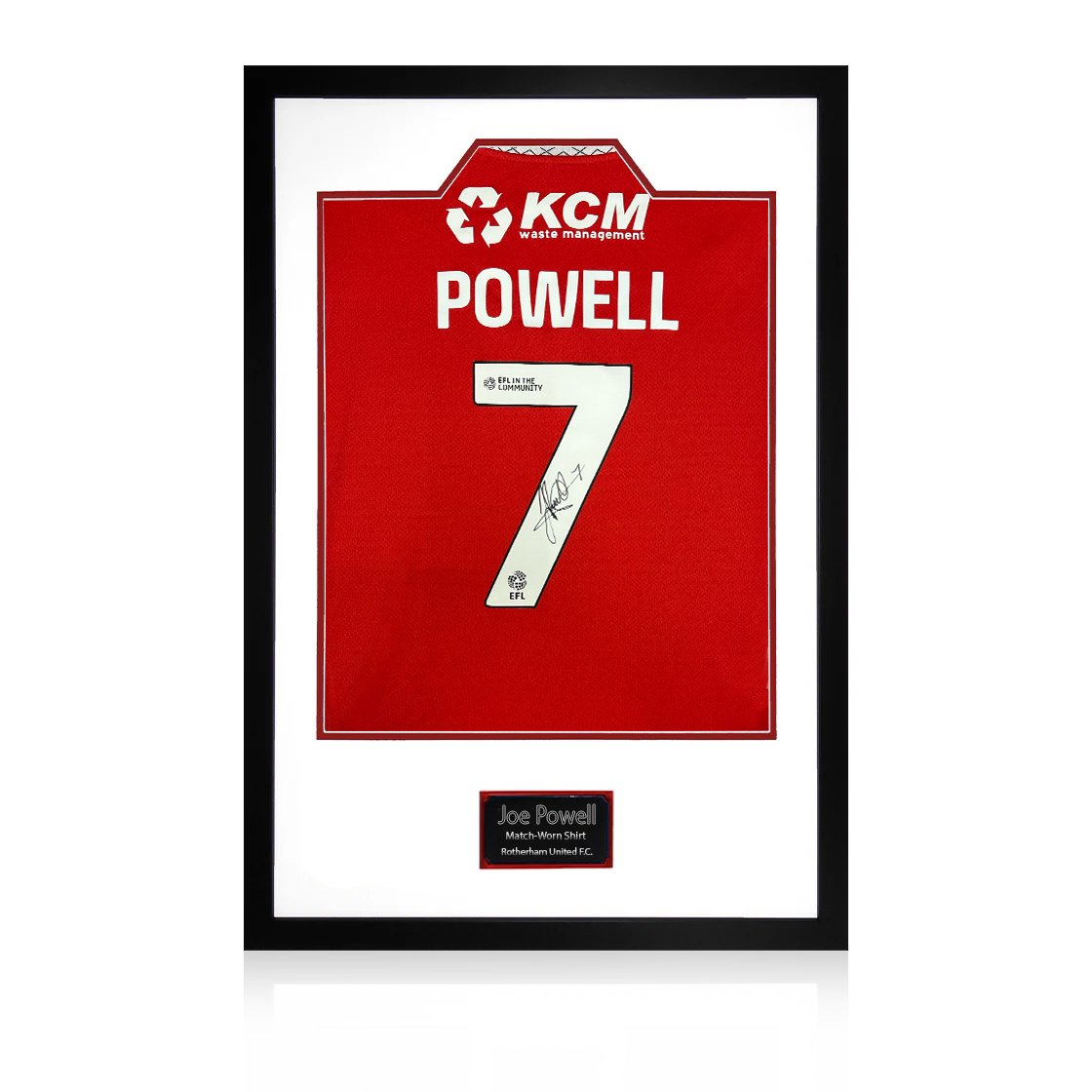 Joe Powell Match-Worn & Signed Rotherham United Shirt Premium Frame