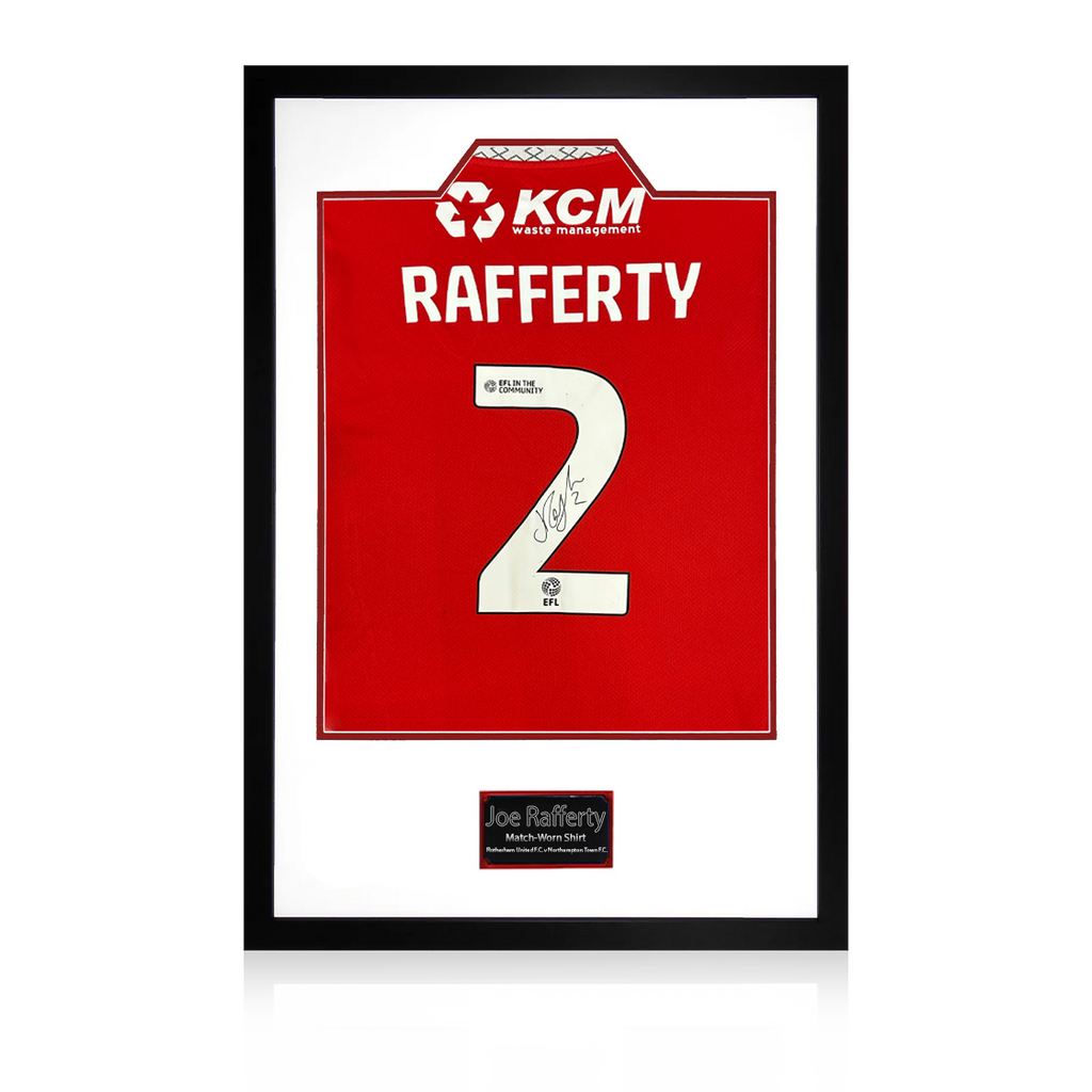 Joe Rafferty Match-Worn & Signed Rotherham United Shirt Premium Frame