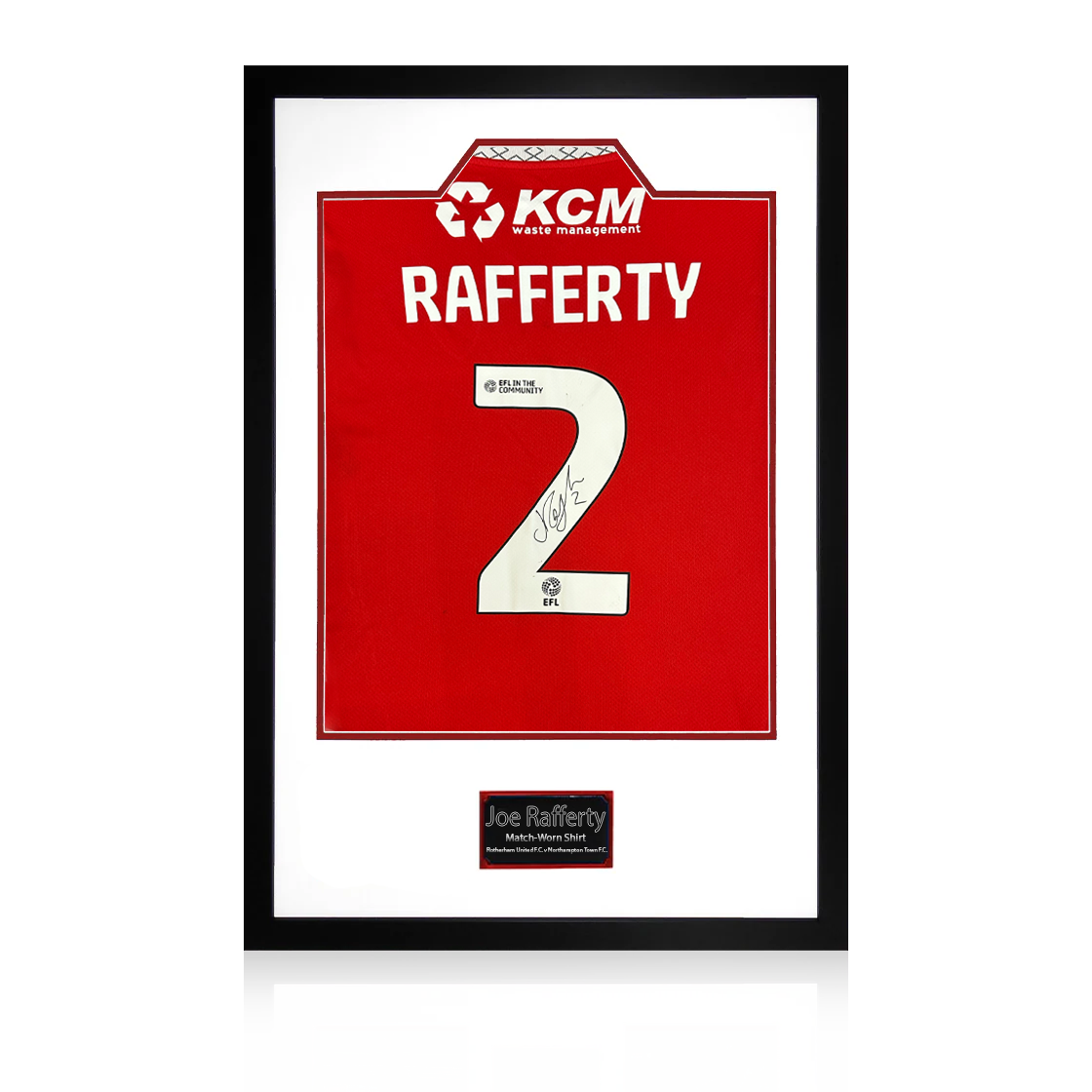 Joe Rafferty Match-Worn & Signed Rotherham United Shirt Premium Frame