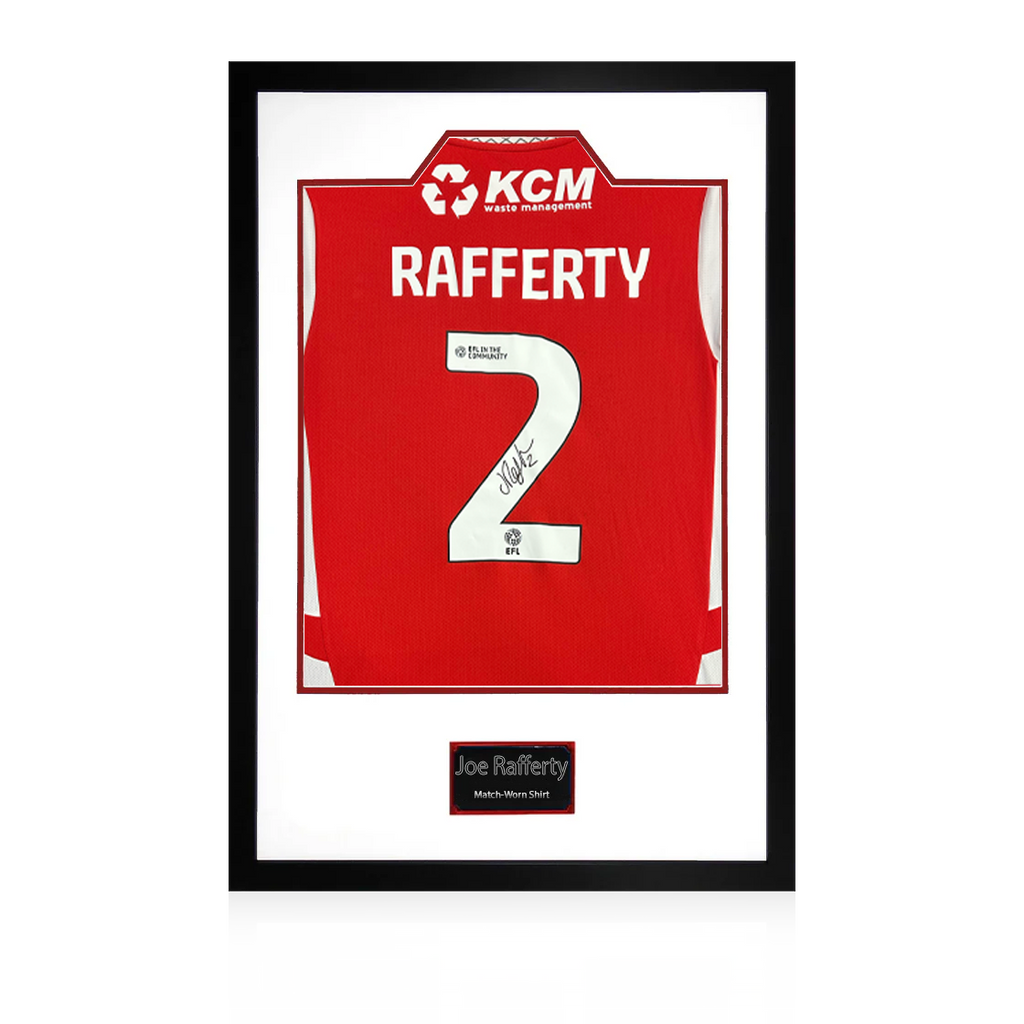 Joe Rafferty Match-Worn & Signed Rotherham United Shirt Premium Frame