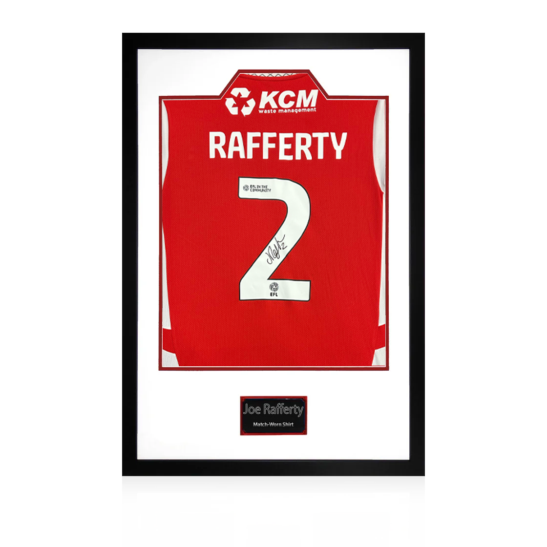 Joe Rafferty Match-Worn & Signed Rotherham United Shirt Premium Frame