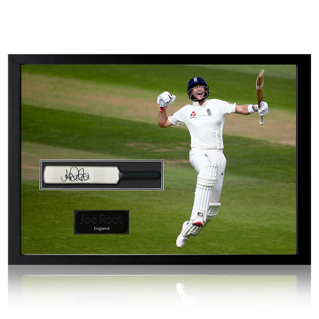 Joe Root Signed Mini Cricket Bat Iconic Frame