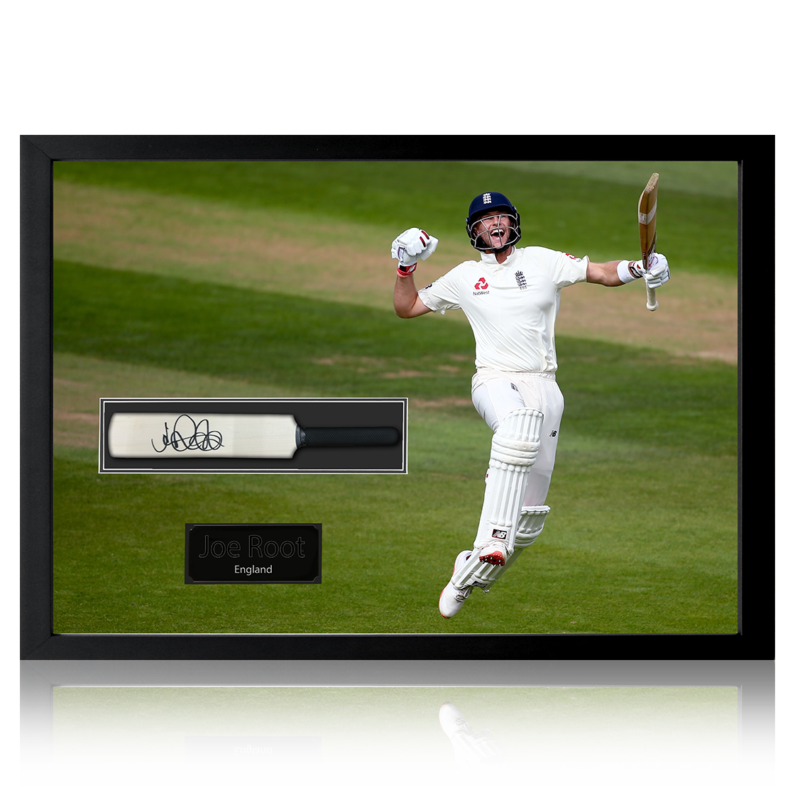 Joe Root Signed Mini Cricket Bat Iconic Frame