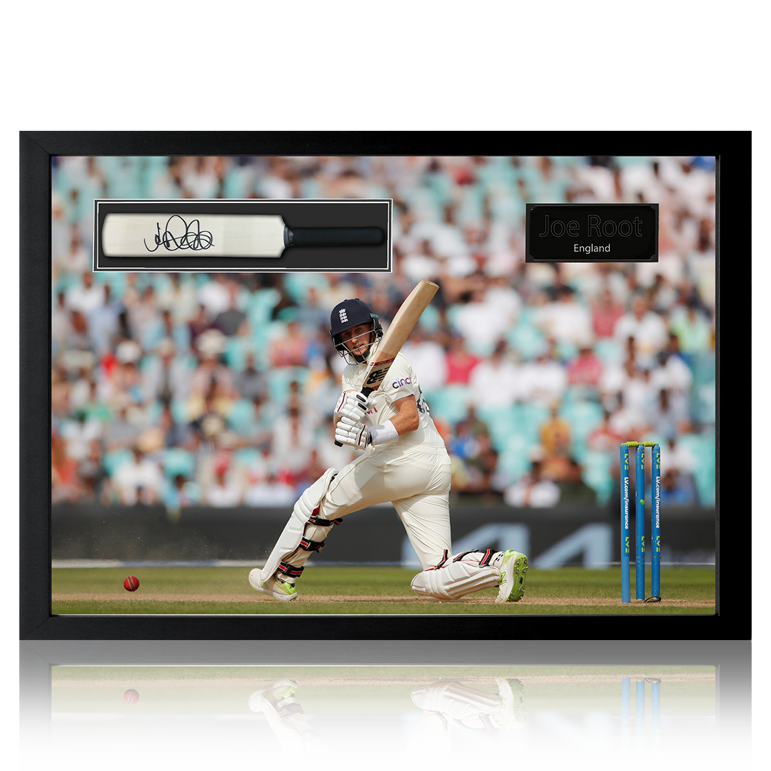Joe Root Signed Mini Cricket Bat Iconic Frame