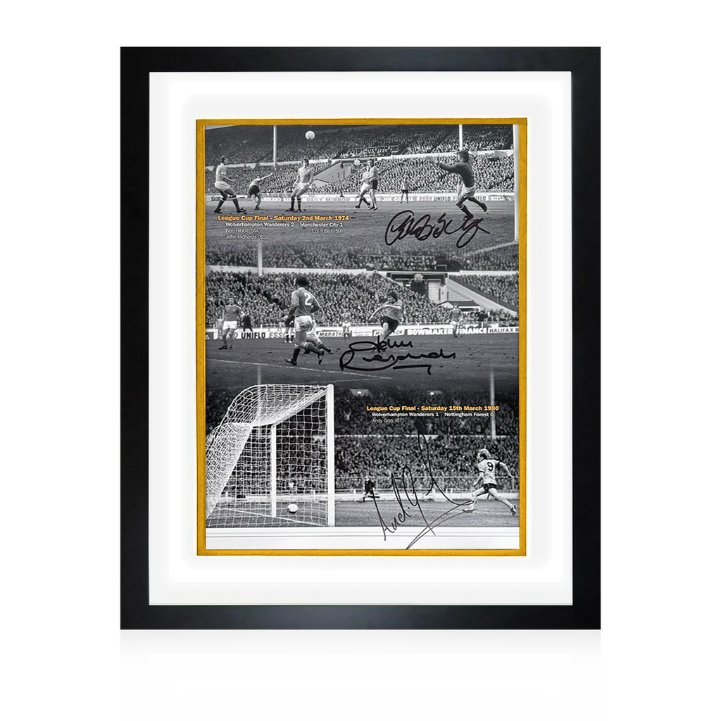 Kenny Hibbitt, John Richards & Andy Gray Signed Wolverhampton Wanderers Deluxe Mount Frame