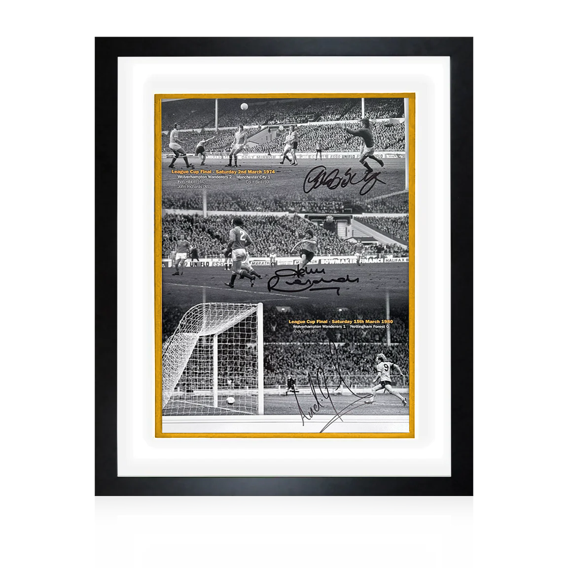 Kenny Hibbitt, John Richards & Andy Gray Signed Wolverhampton Wanderers Deluxe Mount Frame