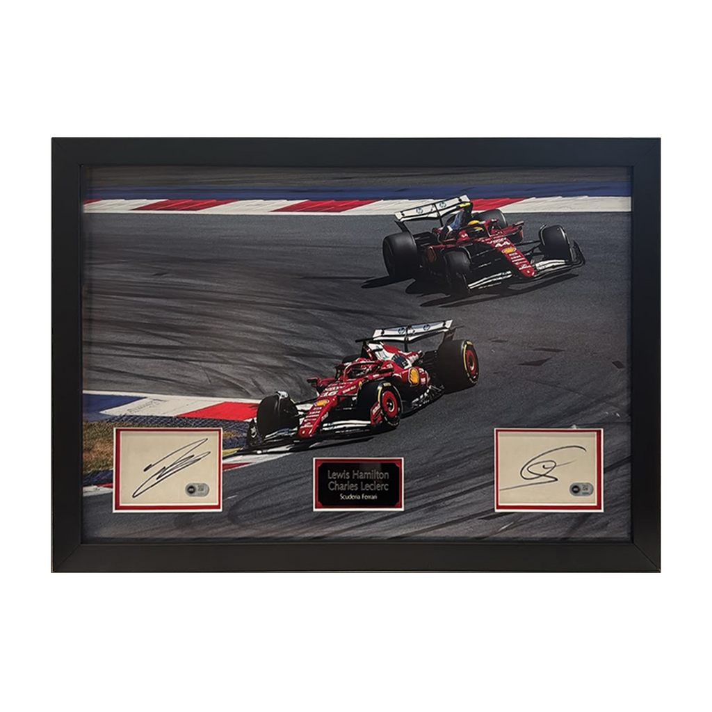 Lewis Hamilton & Charles Leclerc Signed Cut Iconic Frame (ACG Cert)