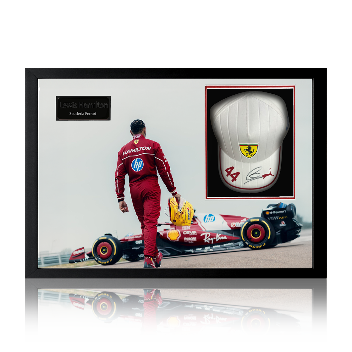 Lewis Hamilton Signed Ferrari Cap Iconic Frame