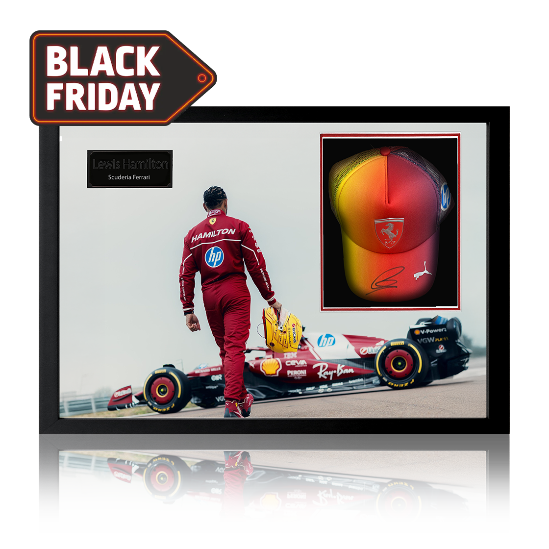 Lewis Hamilton Signed Ferrari Cap Iconic Frame