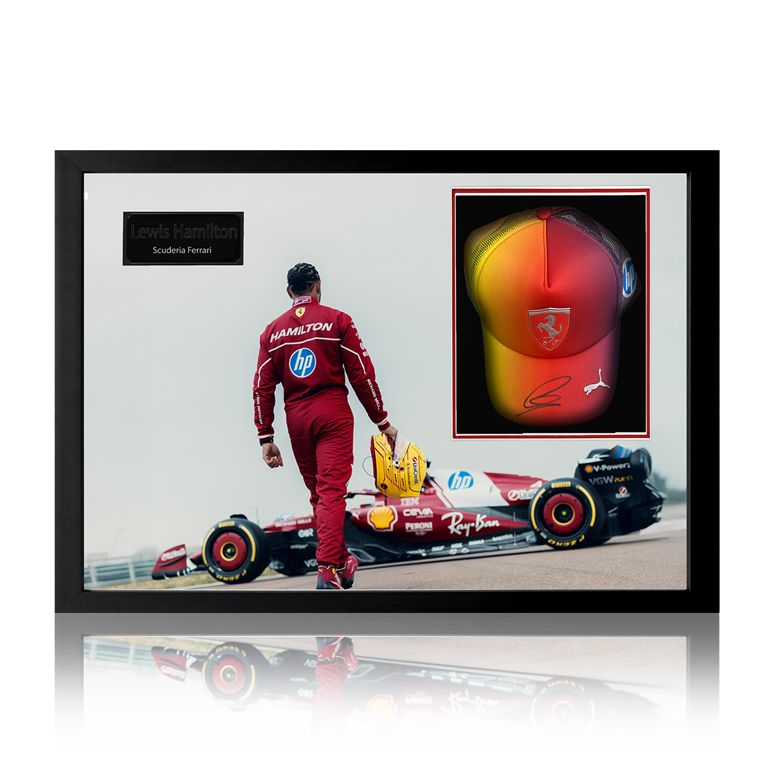 Lewis Hamilton Signed Ferrari Cap Iconic Frame