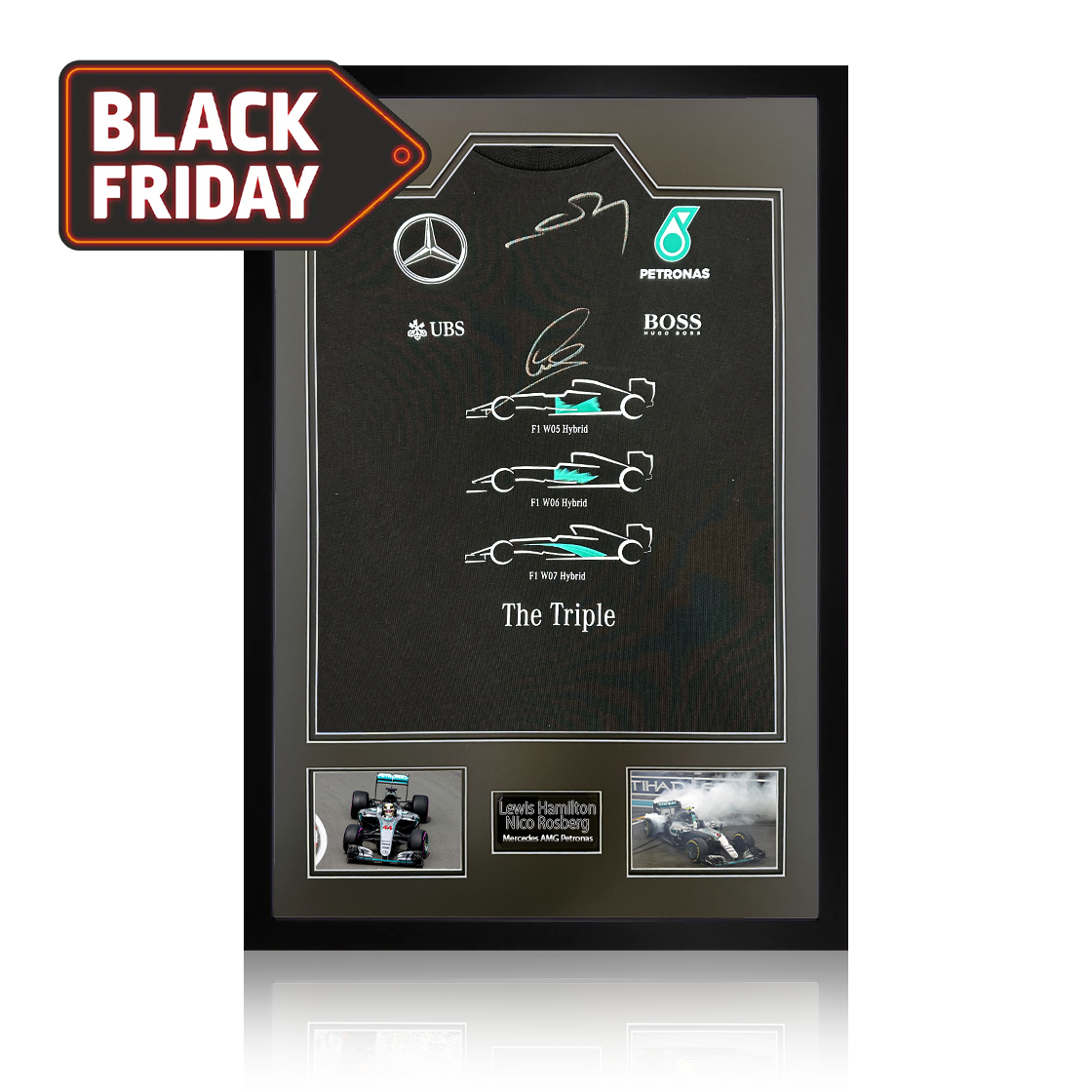 Lewis Hamilton & Nico Rosberg Signed Mercedes AMG Petronas Shirt Premium Frame