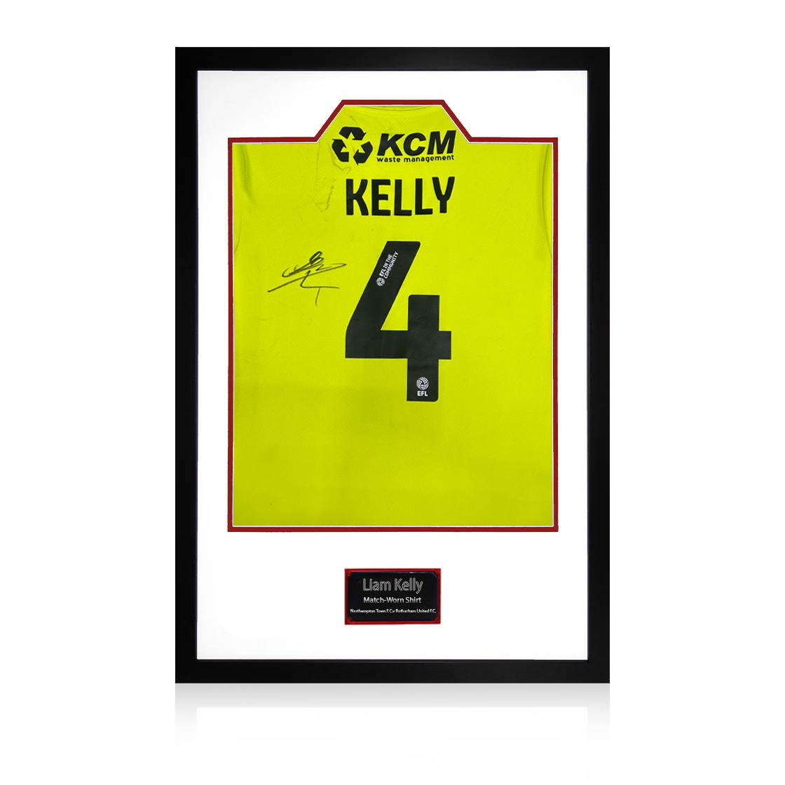 Liam Kelly Match-Worn & Signed Rotherham United Shirt Premium Frame