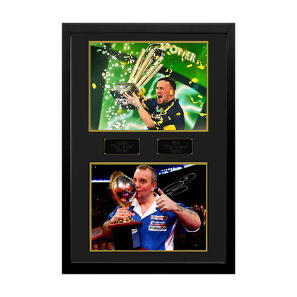 Luke Littler & Phil Taylor Signed World Champion Images Premium Frame
