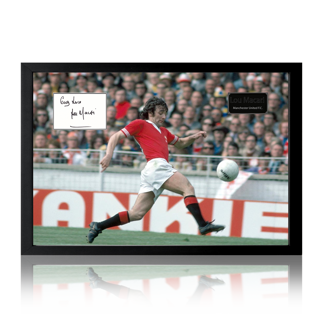 Lou Macari Signed Manchester United Cut Iconic Frame