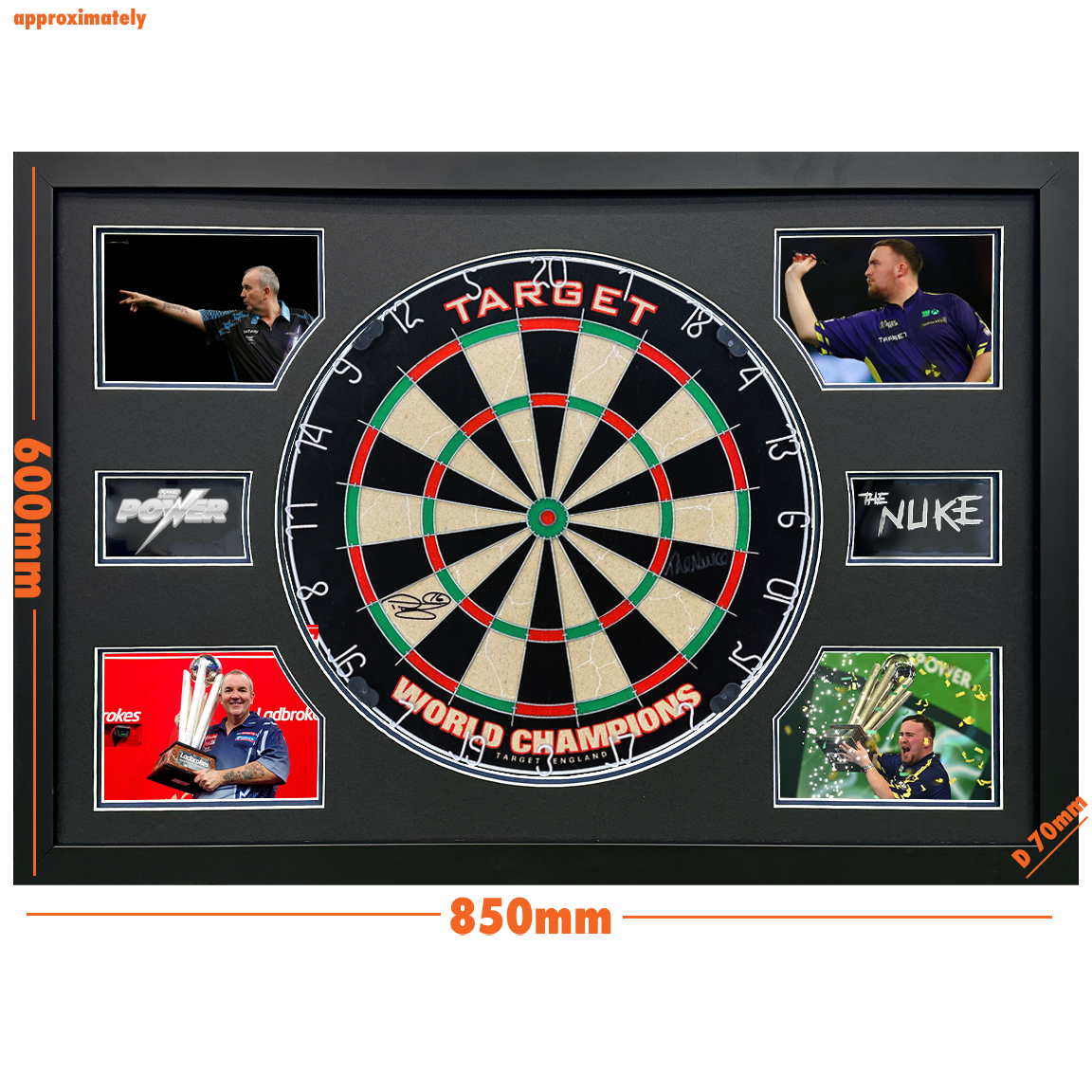 Luke Littler & Phil Taylor Signed Dartboard Premium Frame