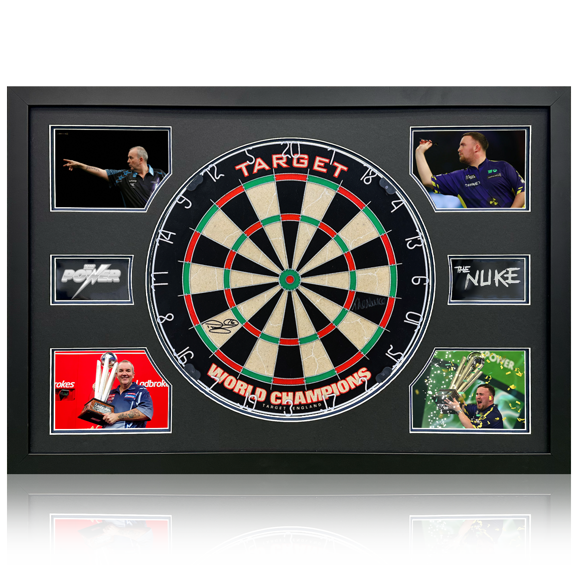 Luke Littler & Phil Taylor Signed Dartboard Premium Frame