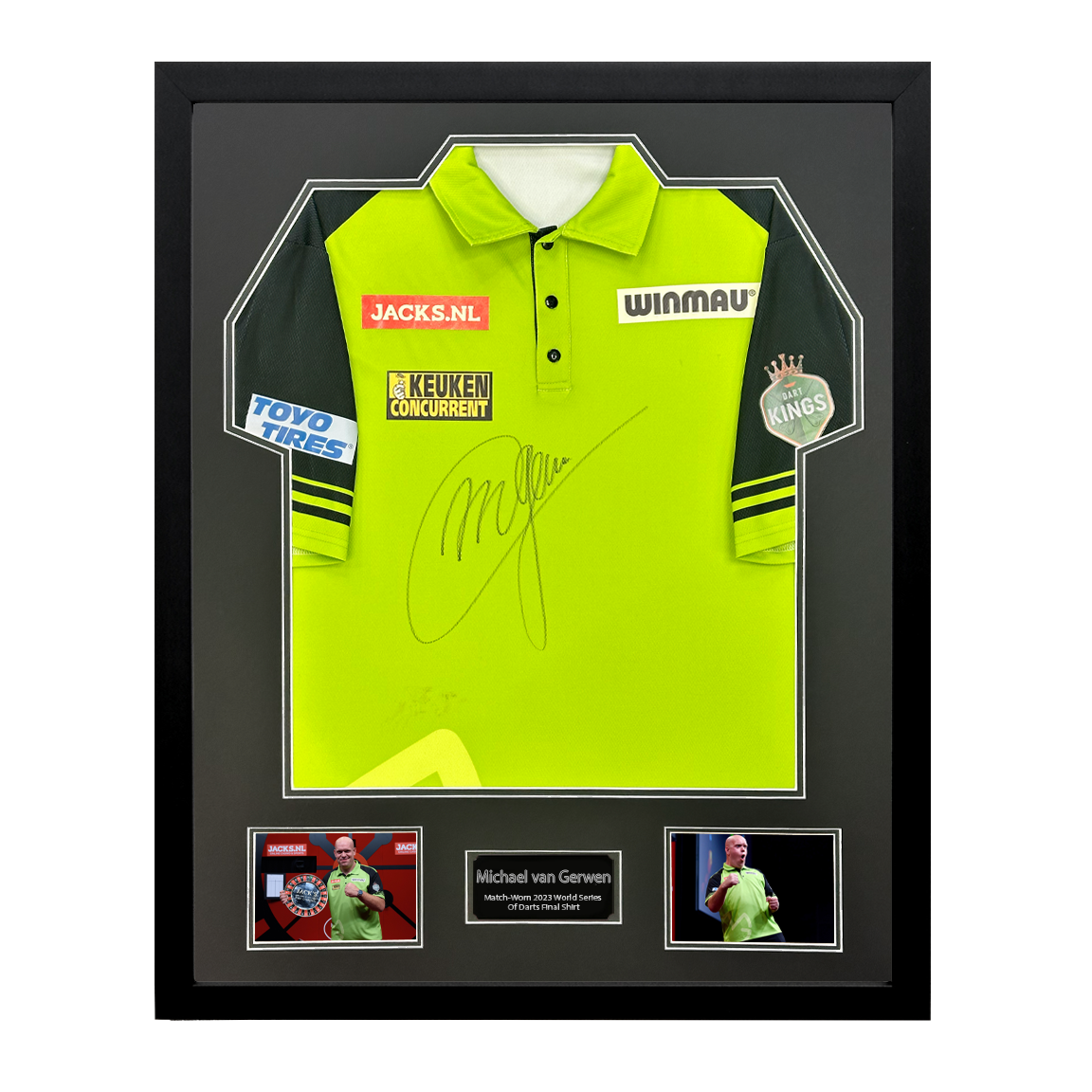 Michael van Gerwen Signed Match-Worn 2023 World Series Of Darts Shirt #2 Premium Frame