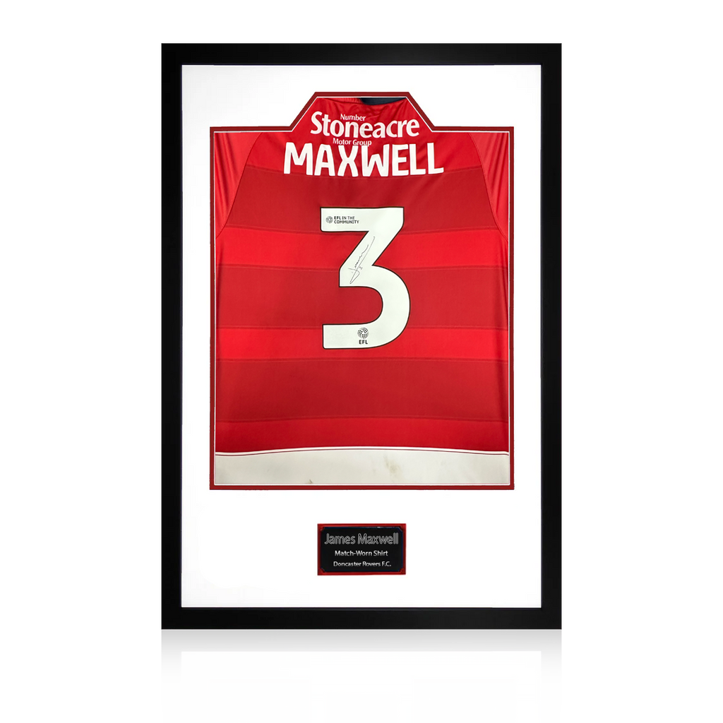 James Maxwell Match-Worn & Signed Doncaster Rovers Shirt Premium Frame