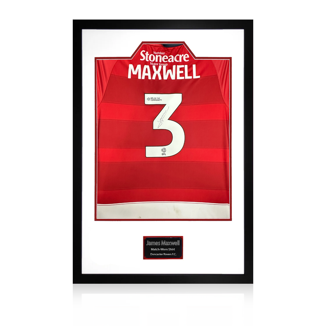 James Maxwell Match-Worn & Signed Doncaster Rovers Shirt Premium Frame